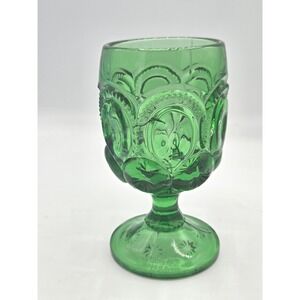 Vintage Emerald Green "Moon and Stars" Glass Goblet